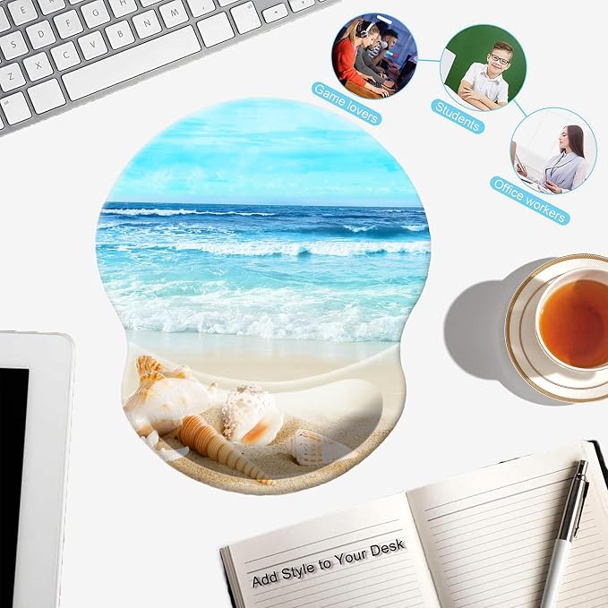 Mouse Pad with Wrist Support, Non Slip Mousepad Wrist Rest for Office, Computer, Laptop & Mac-Comfortable & Lightweight Ergonomic Support Mouse Mat(DL-Beach)