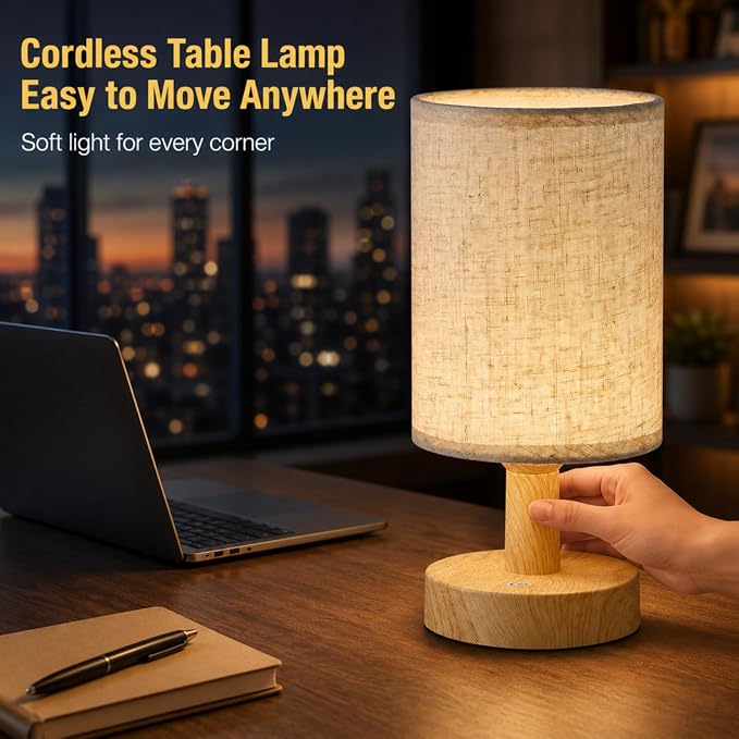 Mini Cordless LED Night Light, Rechargeable Touch Control Bedside Lamp | Portable Minimalist Table Lamp, 3 Color Modes, Stepless Dimmable, Built-in 4000mAh Battery, Decor for Bedroom & Living Room