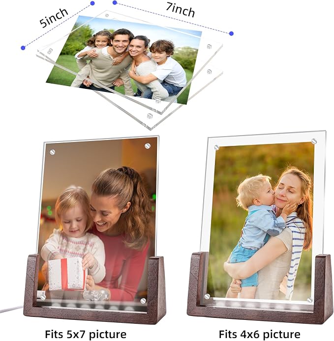 5x7 Picture Frame LED Light Up – Color Changing Acrylic Photo Frame for Mother’s Day, Mom, Grandma – Holds 4x6 or 5x7 Photos (Vertical) – Cute Night Light & Desk Lamp Decor
