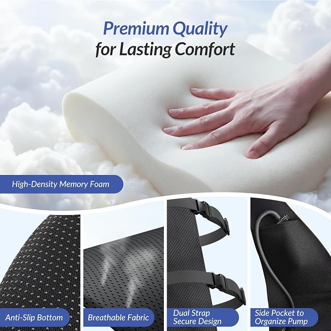 ZIKEE Lumbar Support Pillow with Adjustable Airbag for Back Pain Relief | Ergonomic Memory Foam Back Support Pillow, Provides Comfortable Support & Improves Posture, Fits Office Chair, Car Seat, Home