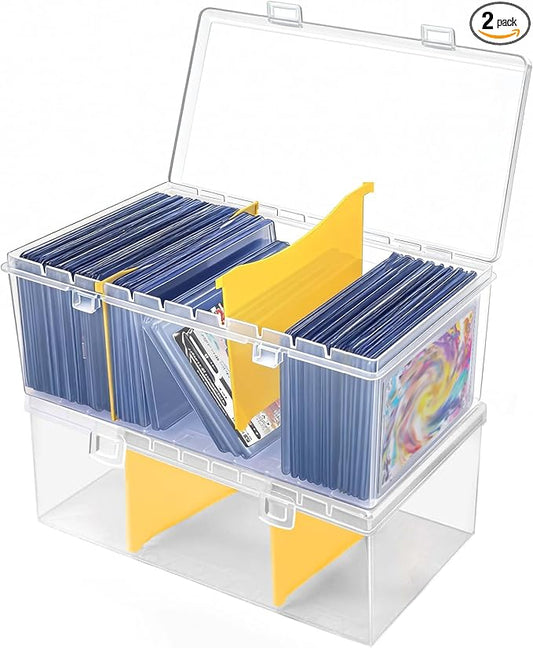 SAMYUCHO Trading Card Storage Box with 2 Dividers for 500 Sports Cards, Plastic Bulk Display Holder Collection Organizer Cases Container Fit for Baseball Football Playing Game Magic Cards 2 Pcs