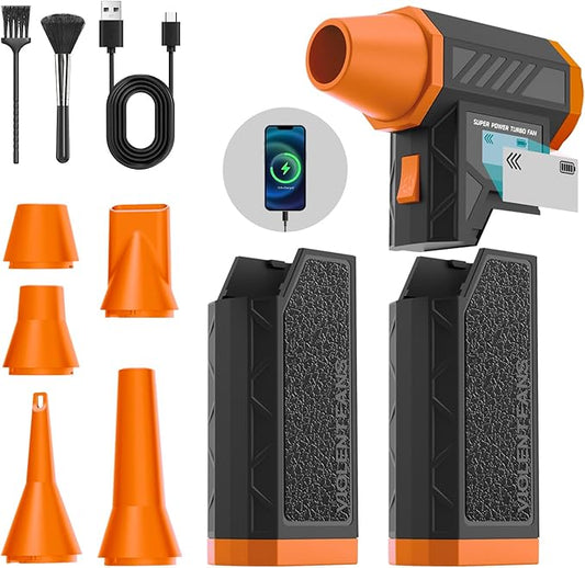 Electric Air Duster-Compressed Air Duster with 2 Removable Battery 160000RPM, 4-Gear Adjustable Cordless Mini Blower, Reverse Charging & Rechargeable Dust Blower for PC Keyboard Car Outdoor or House