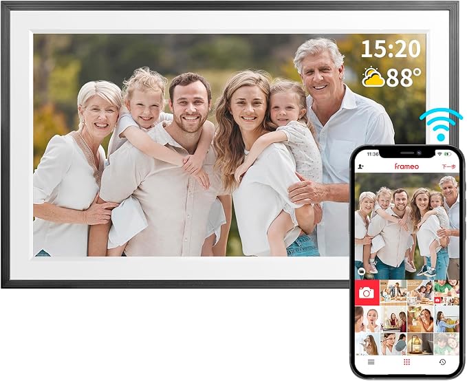 FRAMEO 15.6 Inch 32GB WiFi Digital Photo Frame 1920 * 1080 IPS FHD Touch Screen Smart Digital Picture Frame, Wall Mountable, Auto-Rotate, Share Moments Instantly via Frameo App from Anywhere