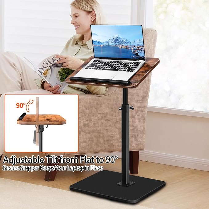 Small End Table Adjustable Height Side Table for Small Spaces | 90° Flip-Over Panel Side Table 360° Swivel TV Tray Couch Tables that Slide Under, Food Snack Trays for Sofa Bed Living Room