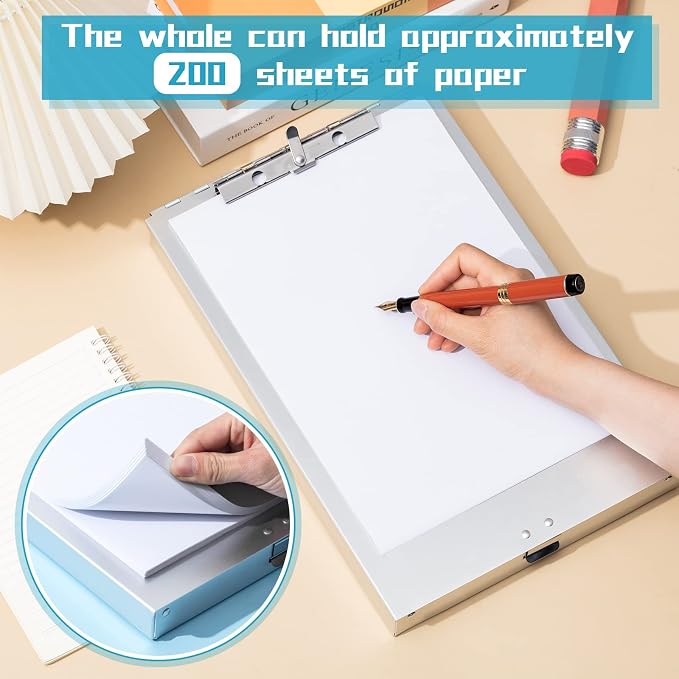 Seajan Aluminum Clipboard with Storage Metal Clip Board Folder Letter Size Form Holder Portfolio Clipboard Binder Clip Posse Box for Nurse Police Office Stationery Items 14 x 9.2 x 2 Inches (2)