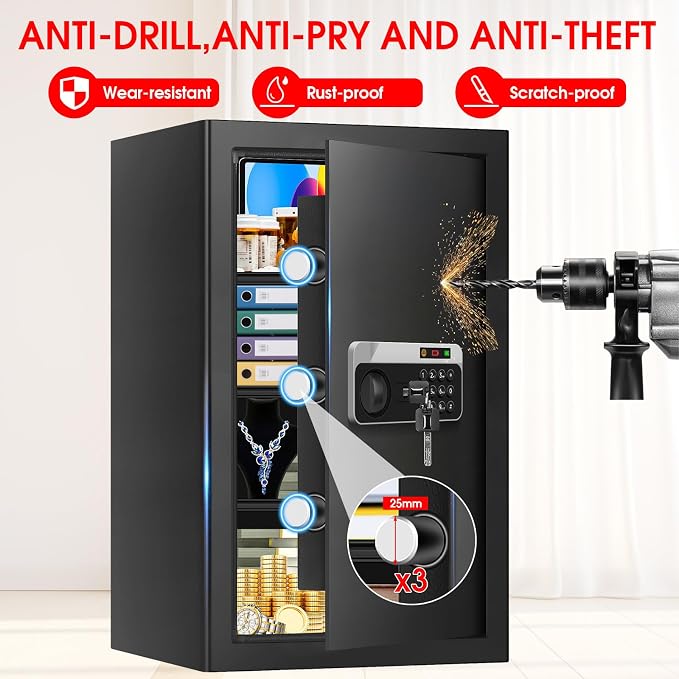5.2 Cuft Large Floor Safe, Heavy Duty Fire Proof Safes for Home Use with Digital Keypad, Removable Shelves and Alarm System, Anti-theft Home Safe for Documents Money