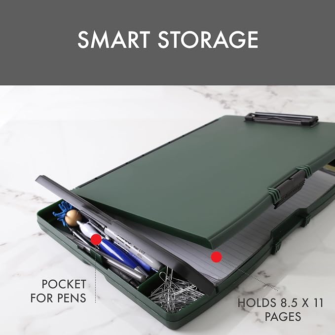 Dexas Folio Clipcase Professional Storage Clipboard with Pen Storage Compartment, 9.75 x 14.75, A4, Forest. Ideal for Teachers, Nurses, Coaches, Students, Trades, Homeschooling (Pack of 6)