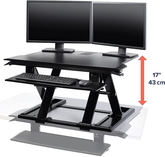 Ergotron – WorkFit-TX Standing Desk Converter, Dual Monitor Sit Stand Ergonomic Desk Riser for Tabletops – 32 Inch Width, Black