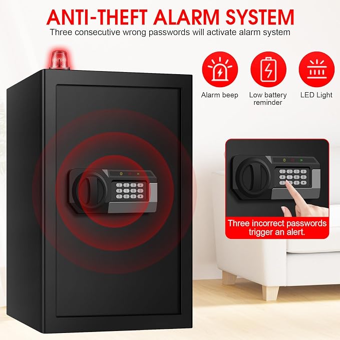 5.2 Cuft Large Home Safes Water and Fireproof, Digital Safes for Home Use Fire and Water Proof with Removable Shelves, Alarm System and Mute Function, Anti-Theft Fireproof Safe for Home Documents