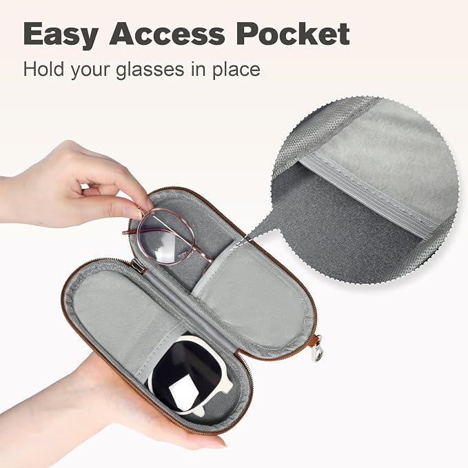 Double Eyeglasses Case, Dual Glasses Sunglasses Organizer with Zipper Closure, Eyewear Storage Box for Men Women Travel