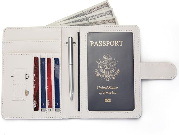 Passport Holder for Travel Essentials, RFID Blocking Passport Wallet Cover with Magnetic Closure, Passport Book Holders for Women and Men (Rose)