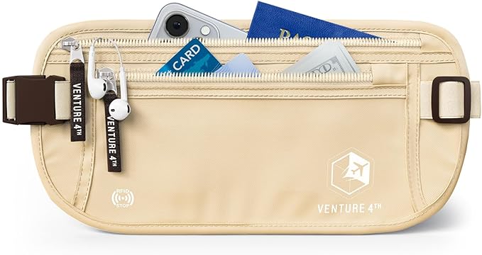 VENTURE 4TH Travel Money Belt, RFID Blocking Passport Holder - Beige