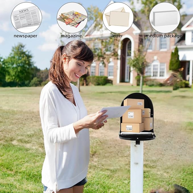 Mirok Large Mailboxes for Outside Post Mount, Black Galvanized Steel Heavy Duty Metal Mailbox, Rust-Resistant Large Capacity Mail Boxes for House Outside, 22 x 10.7 x 8.9 Inches