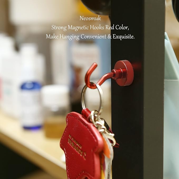 Neosmuk Magnetic Hooks, Heavy Duty 30lb+ Strong Magnet Hook for Cruise Cabins, Cruise Essentials 2026 for Hanging, Metal Wall Refrigerator Hangers (Red, 15 Pack)