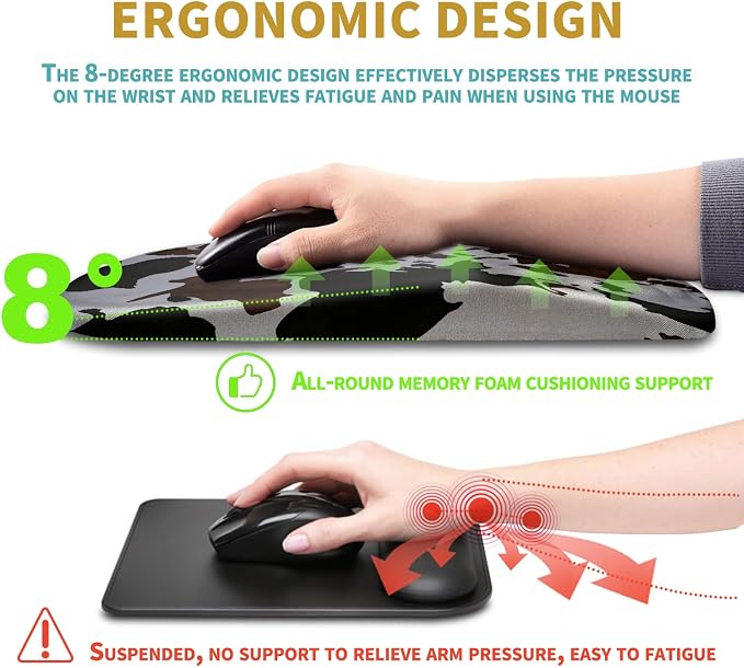 Hokafenle Ergonomic Mouse Pad Wrist Support with Massage Design, Wrist Rest Pain Relief Mousepad with Memory Foam&Non-Slip PU Base, Mouse Pads for Wireless Mouse & Desk (12x8 inch,Cow Print)