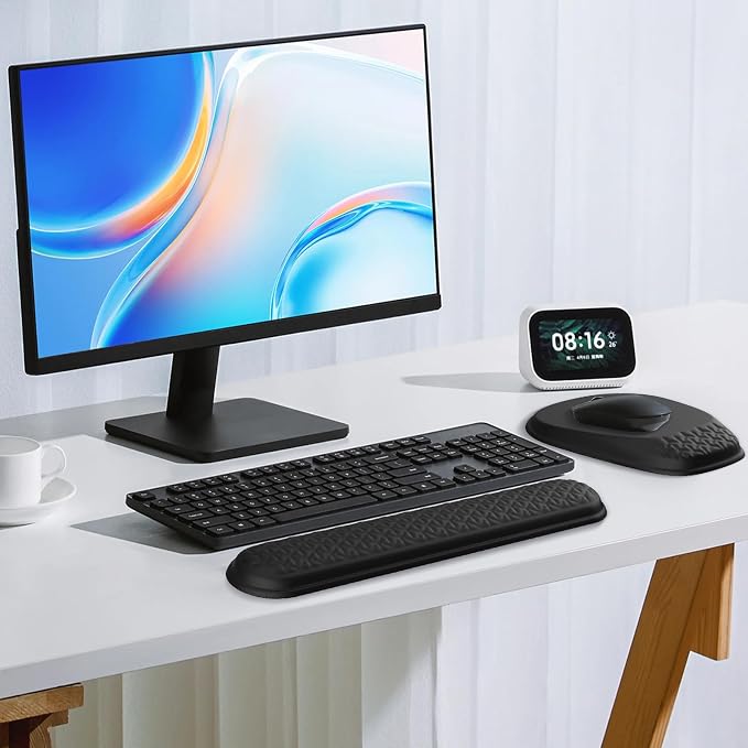 Ergonomic Mouse Pad with Wrist Rest, Memory Foam Support for Office | Sloped Ergonomic Design, Bumpy Massage Beads, Non-Slip PU Base, for Typing & Gaming, Black