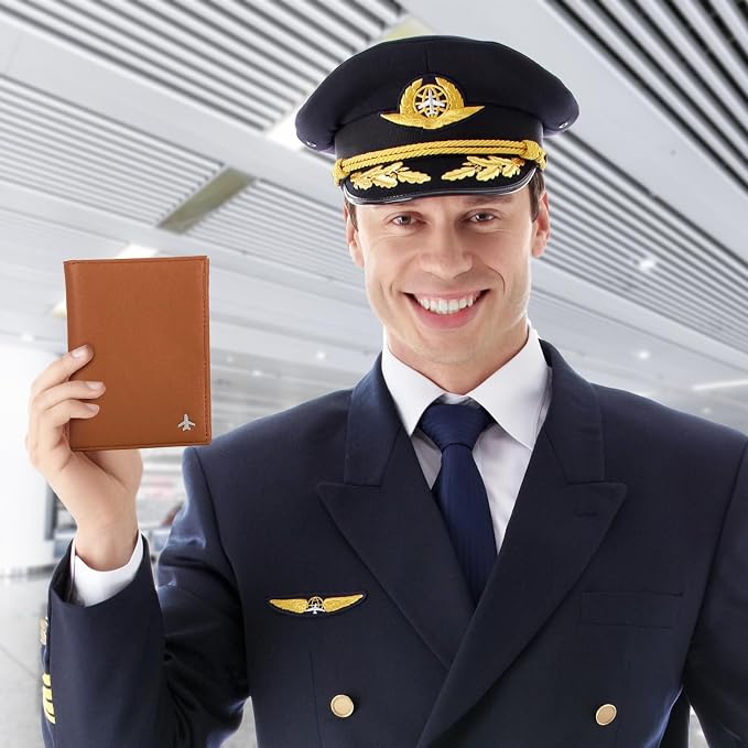 Pilot Wallet Passport Holder for Travel - RFID Blocking Genuine Leather Travel Document Holder with Gift Box Passport Wallet for Pilots Men and Women