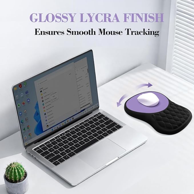 Ergonomic Mouse Pad with Wrist Rest Sloped Massage Design (Black + Purple) | Soft Comfortable Memory Foam Wrist Support for Pain Relief, Non-Slip PU Base, Office, Home, Gaming Mousepad for Desk