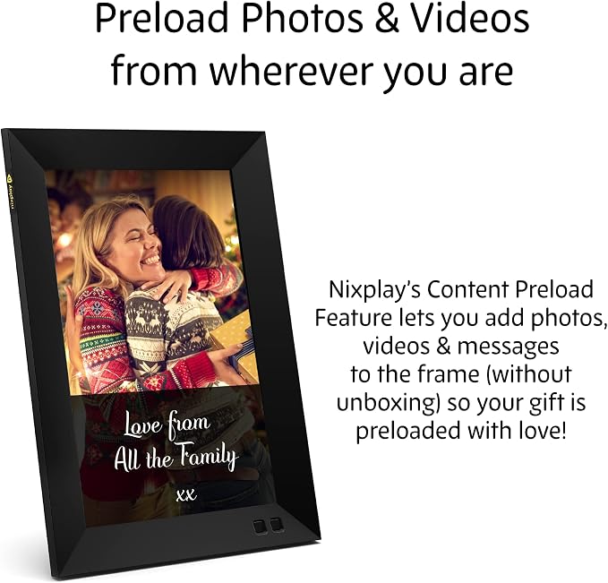Nixplay Smart Digital Picture Frame I 10.1 inch I WiFi I Black I Shared Family Playlists I Mobile App, Email I Preload Content for a Gifted Frame