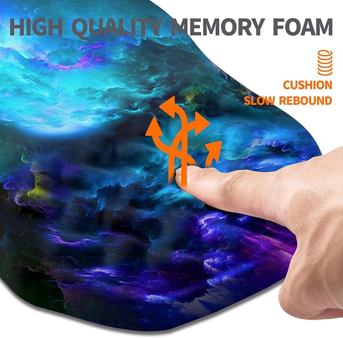Ergonomic Slope Mouse Pad Wrist Support, Wrist Rest Mousepad for Carpal Tunnel Pain Relief with Massage Bulge and Slow Rebound Memory Foam (12x8 inch, Nebula)