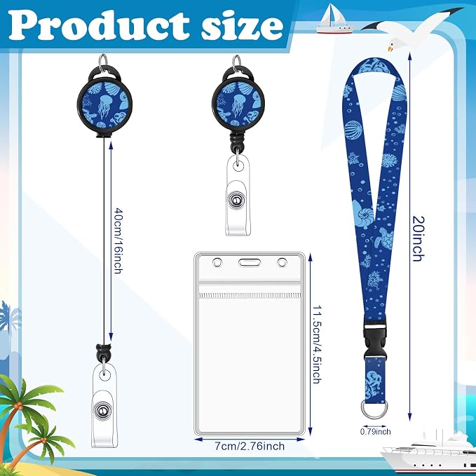 HONSIO 4 Pack Cruise Lanyard for Ship Cards, Cruise Essentials 2026, Ocean | Detachable, Retractable Badge Reels & Waterproof ID Badge Holders, Cruise Must Have for Carnival, Royal Caribbean, NCL