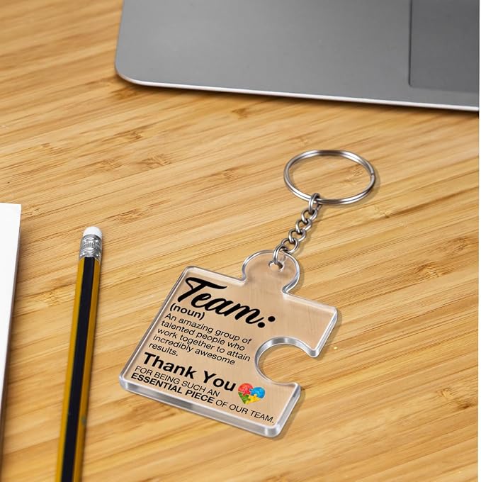 Team Appreciation Gifts Bulk Thank You Keychains for Coworkers | Gift Set for Employee, Staff, Teachers, Teamwork Puzzle Piece Keyring, Acrylic