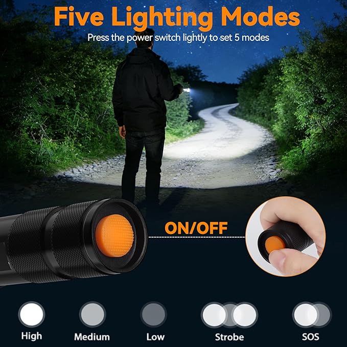LED Flashlight 4 Pack, Small Flashlights High Lumens with 5 Modes, Waterproof Zoomable Mini Tactical Flash Light for Home Emergencies Camping Hiking