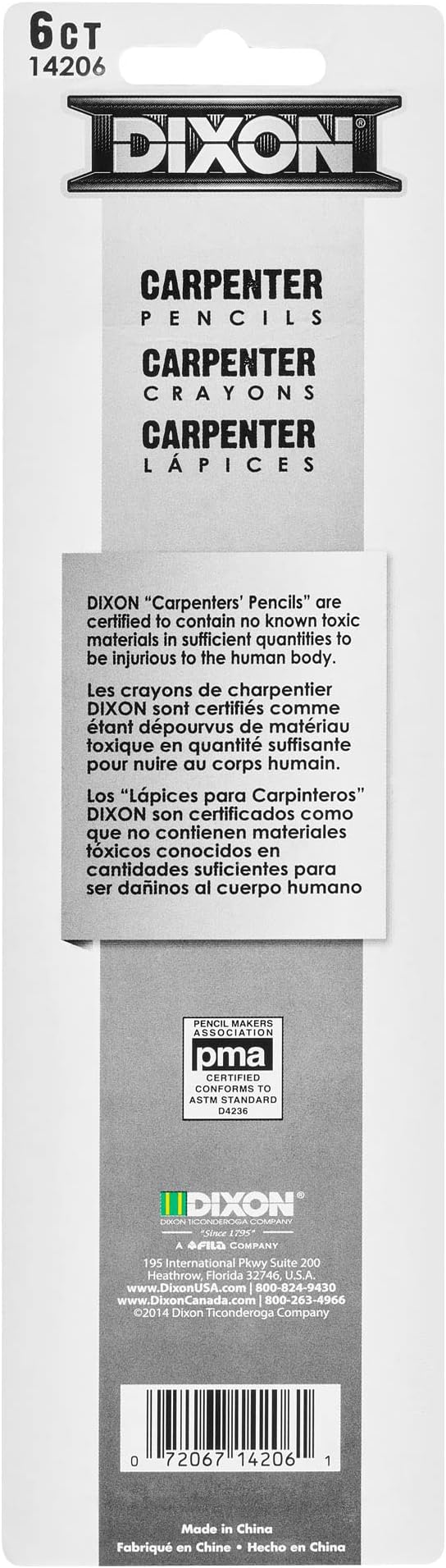 DIXON Industrial Carpenter Pencils, Medium, Black and Silver, 6-Pack, (14206)