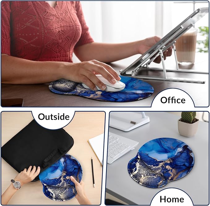 KONVINIT Ergonomic Mouse Pad with Wrist Rest, Small Mousepad with Non-Slip Rubber Base and Smooth Surface, Dark Blue Mouse Pads for Desk, Office Desk Accessories
