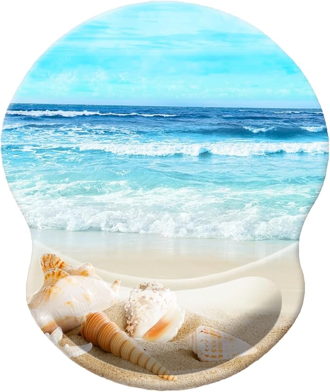 Mouse Pad with Wrist Support, Non Slip Mousepad Wrist Rest for Office, Computer, Laptop & Mac-Comfortable & Lightweight Ergonomic Support Mouse Mat(DL-Beach)