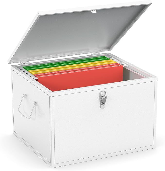 Fireproof and Waterproof Stainless Steel Hanging File Folder Box for Legal Size,Fun Storage Heavy-duty All-metal File and Document Safe,White