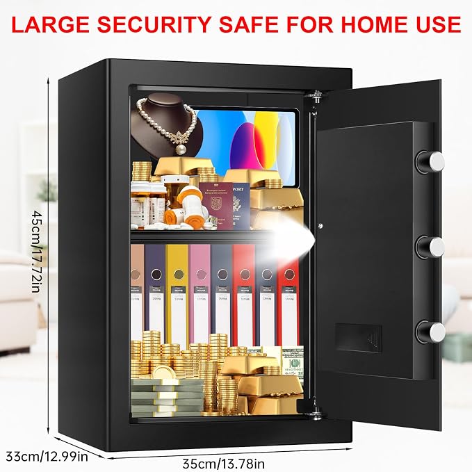 3.3 Cuft Large Home Safes Water and Fireproof, Anti-theft Floor Safe for Home Use with Programmable Keypad, Alarm System and Spare Keys, Digital Home Safe Box for Valuables, Medicine