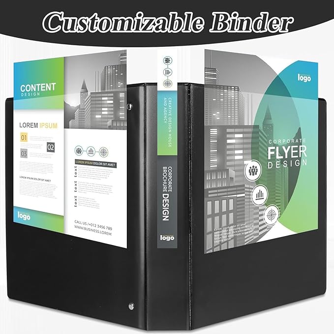 1.5-inch D Ring Binders, Fit US Letter Size Paper, 1-1/2" 3 Slant-D Ring Binder with 2 Pocekts, 12-Pack, Black