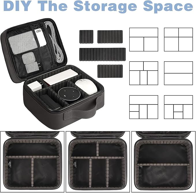 MATEIN Cord Organizer Bag with Adjustable Divider, DJ Electronic Storage | Cable File Bag, Charger Organizer Box, Double Layer, Shockproof, Tech Accessories, Cord Bag Organizer, Double Layer, Grey