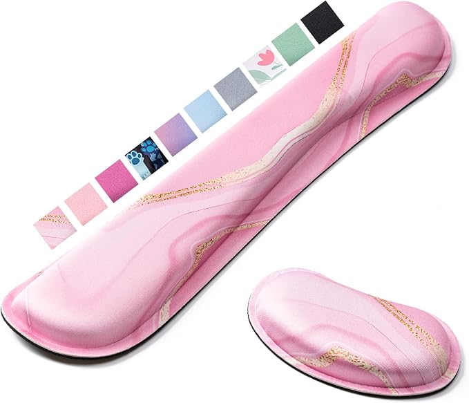 Keyboard Wrist Rest,Ergonomic Wrist Support for Keyboard,Pink Marble | Computer Wrist Rest,Superfine Fabric and Gel Memory Foam Wrist Pad,Easy Typing&Pain Relief,Suitable for Office,Family