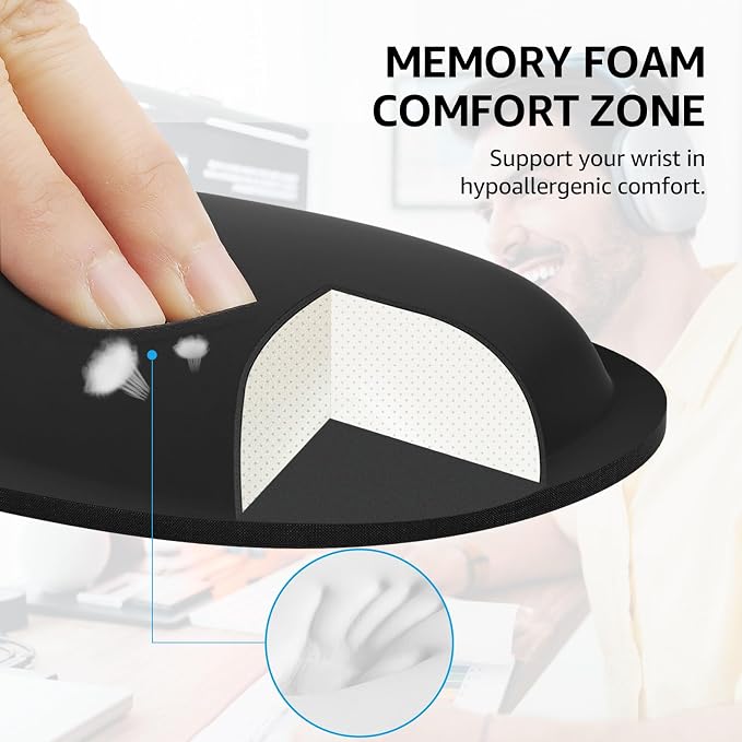 KTRIO Keyboard Wrist Rest, Memory Foam Wrist Rest, Black | Memory Foam Wrist Support, Ergonomic Design, Non-Slip Base, Office and Home Use