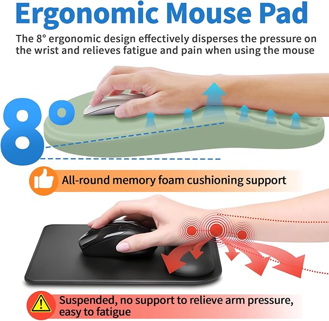 YIWEI Ergonomic Mouse Pad with Wrist Rest for Carpal Tunnel Pain Relief | Memory Foam Wrist Support,Non-Slip Rubber Base, Keyboard Computer Mousepad,Lycra Cloth Surface,Gaming Home Office