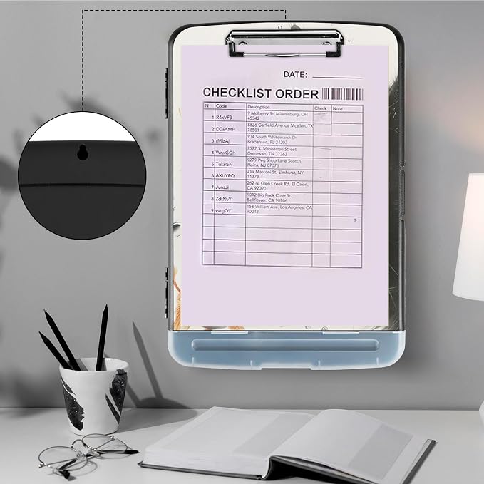 Clipboard with Storage,Storage Clipboard with Pen Holder,Heavy Duty Plastic Storage Clipboard with Low Profile Clip,Teacher Must Haves,Clipboard Folder,Office Supplies,Cat and Beautiful Fish