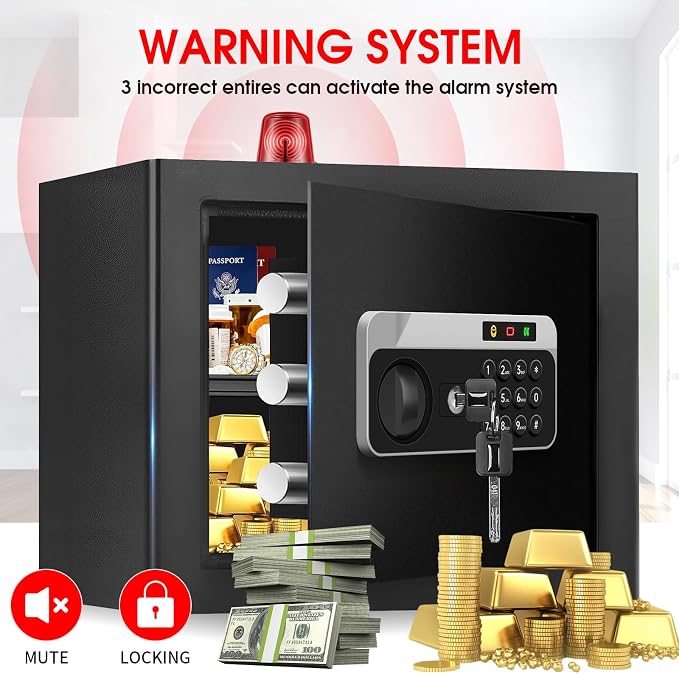 1.3 Cuft Safe Box Fireproof Waterproof, Digital Security Safes for Home Use Fire and Water Proof with Combination Lock, Alarm System and Removable Shelf, Anti-Theft Fireproof Safe For Money, Jewelry