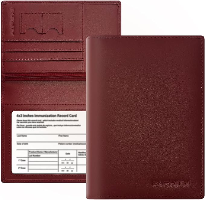 BAPHITY Womens Leather RFID Multi-Slot Travel Slim Passport Cover, Wine Red | Top-Grain Leather, RFID Blocking, Multi Slots (3+2 SD), Slim, Unisex Multi-Function Holder, Travel Sleeve