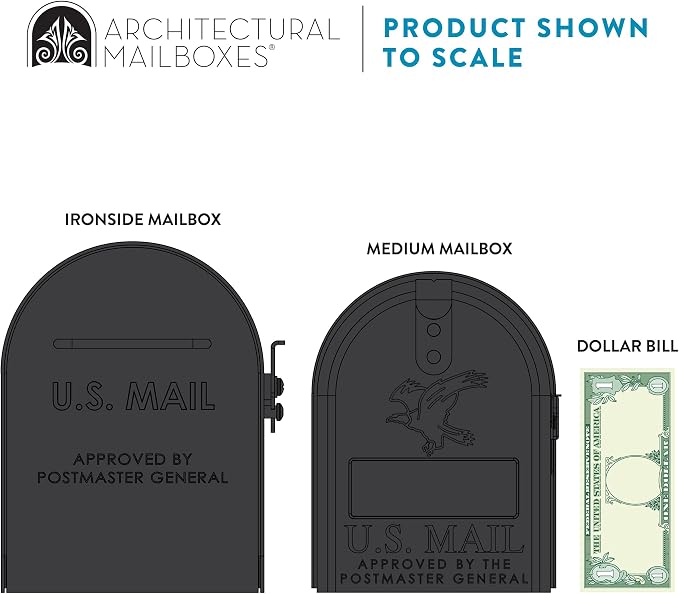 Architectural MAILBOXES Ironside Large Capacity Galvanized Steel black, Post-Mount Mailbox, MB801BAM, Metal, Black | Galvanized steel build for outside with rust-resistant powder-coat finish and a magnetic door closure. USPS approved.