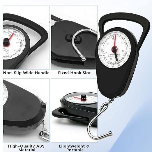Hanging Scale with Hook, Fish Scale No Battery, Suitcase Scale, 80 Lbs | 2PC Luggage Weight Scale with Tape Measure, Durable Hanging Scale with Tape Measure for Suitcases, Travel, Fishing & Outdoor