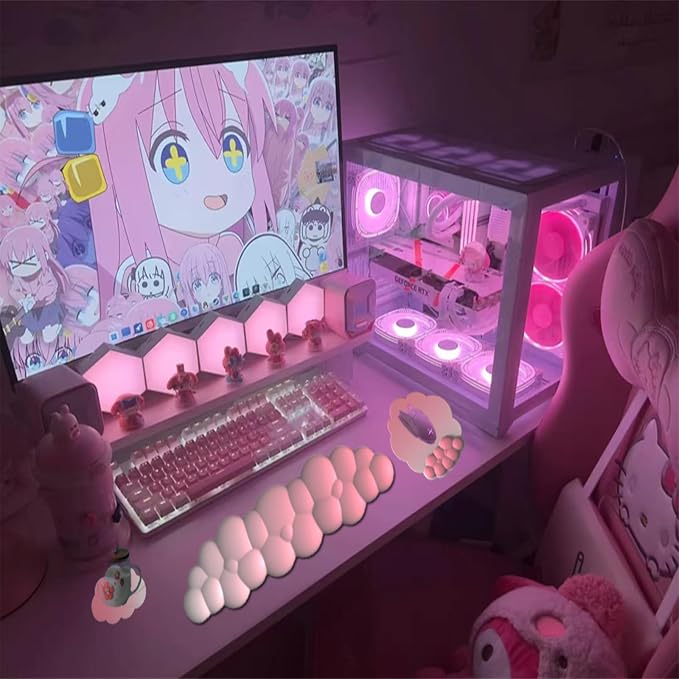 Cloud Wrist Rest Keyboard Pink Mouse Pad Set with Wrist Rest Ergonomic Wrist Pad Memory Foam Non-Slip Base Cute Gradient Wrist Support for Computer Laptop Gaming Home Office Relief Typing Pain