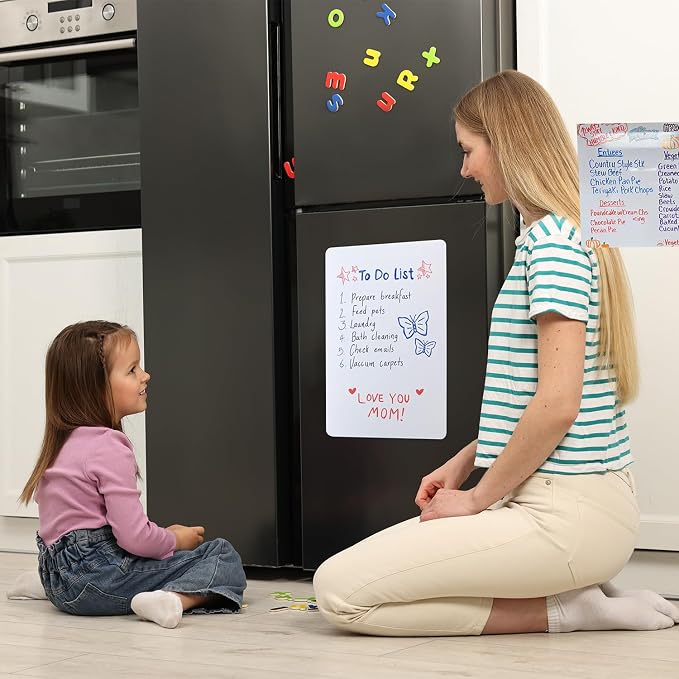 Magnetic Dry Erase Whiteboard 12"x18" for Fridge | Dry erase white board for fridge set with markers, eraser & magnets. Magnetic sheet sticks to fridge whiteboard