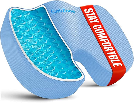 Office Chair Seat Cushion, Cooling Gel Enhanced Memory Foam Cushion for Long Sitting - Back, Sciatica, Coccyx, Tailbone Pain Relief Pillow - for Office, Gaming, Car, Wheelchair - Light Blue, Large