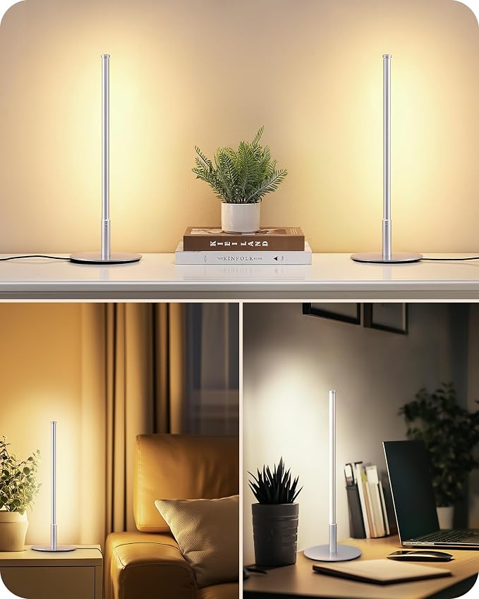EDISHINE LED Table Lamp, Modern Desk Lamps for Living Room, Silver | 3 Color Temperature, Stepless Dimmable, 6W, Metal Finish, Slim Style for Bedroom, Living Room, Corner