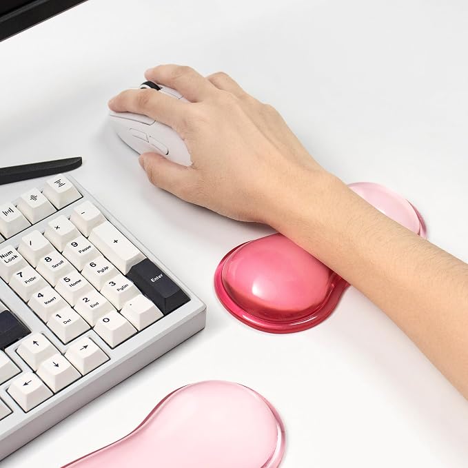 Ergonomic Gel Keyboard and Mouse Wrist Rest Set – Pink Clear Wrist Rest for Computer Keyboard 60%/68%/75%, Keyboard Cushion, Comfort & Support for Typing and Gaming