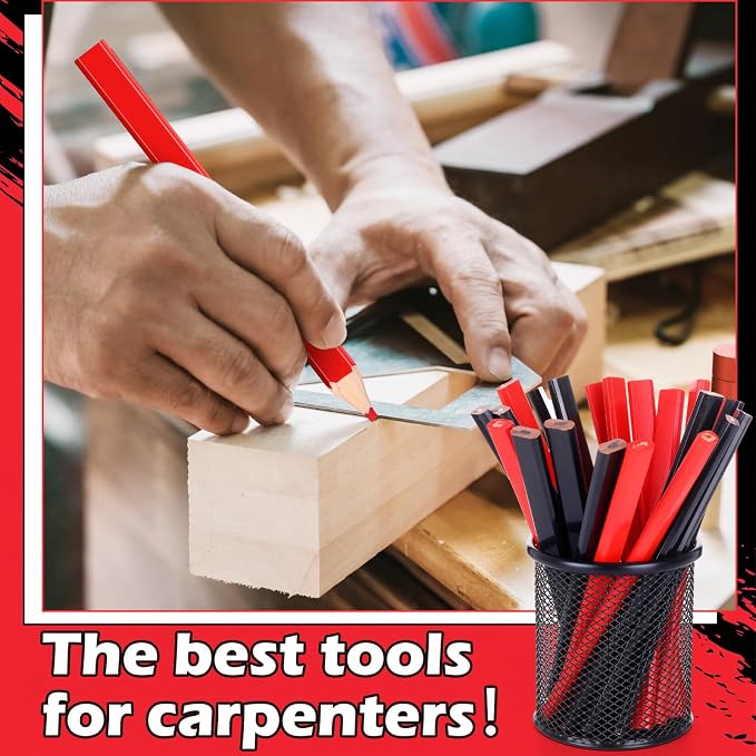 Tenceur 120 Pcs Carpenter Pencils Bulk 7 Inch Construction Pencils Heavy Duty Flat Wood Octagonal Hard Carpenter for Woodworking Marking and Concrete Marking Contractor (Black and Red)