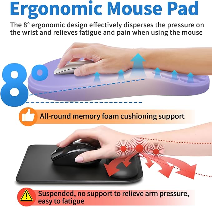 YIWEI Ergonomic Mouse Pad with Wrist Rest for Carpal Tunnel Pain Relief | Memory Foam Wrist Support,Non-Slip Rubber Base, Keyboard Computer Mousepad,Lycra Cloth Surface,Gaming Home Office