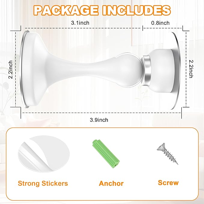 Crosize Magnetic Door Stoppers 6 Pack, Stainless Steel Door Stops for Wall and Floor Mounting, Door Holder Keep Door Open, No Drilling Door Stop with 3D Adhesive Tapes, White